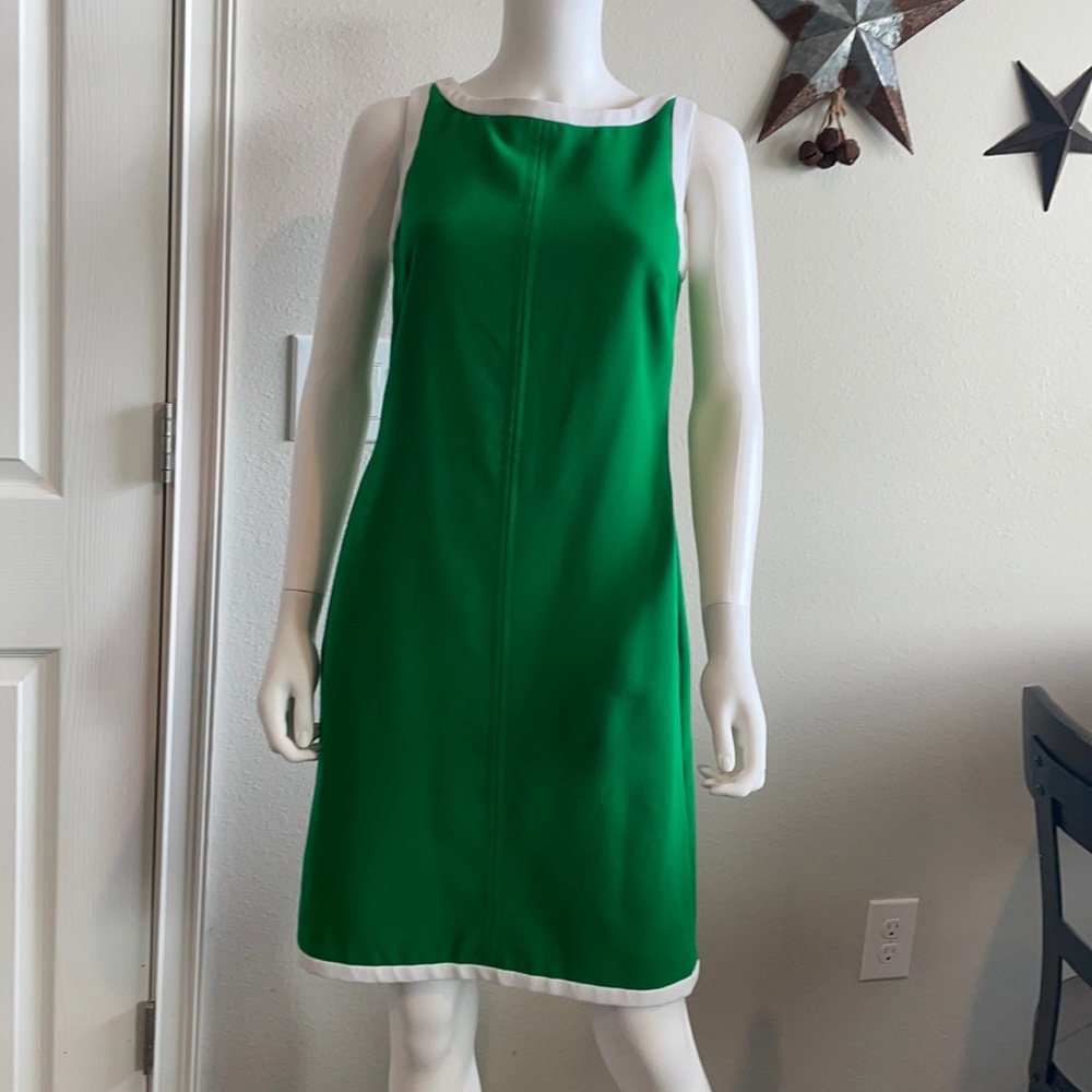 Banana Republic green sleeveless midi dress.